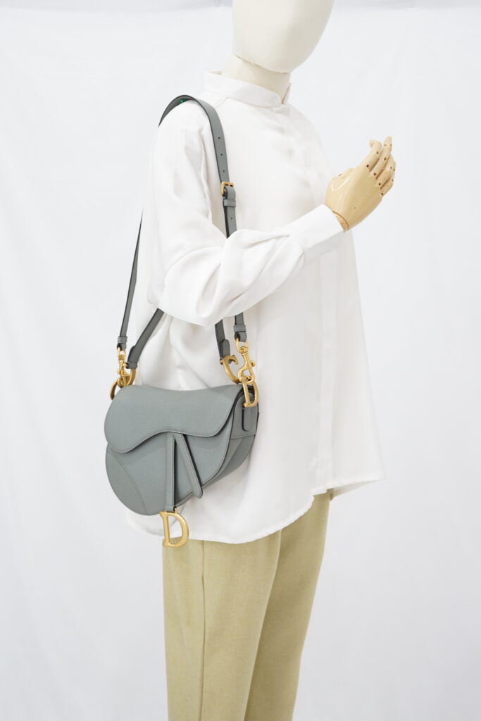 Dior Saddle Medium Grained Stone Grey GHW