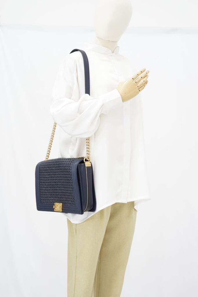 Chanel Boy 30 Lambskin Braided Navy GHW