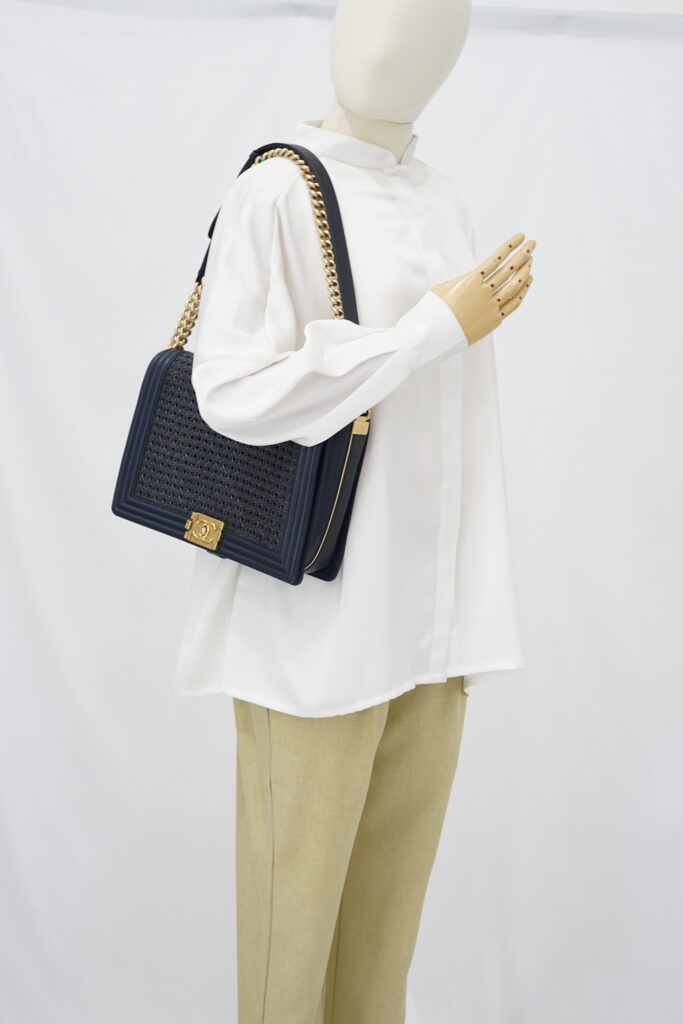 Chanel Boy 30 Lambskin Braided Navy GHW