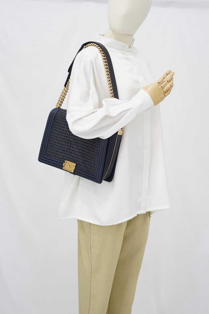 Chanel Boy 30 Lambskin Braided Navy GHW