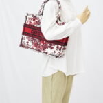 Dior Medium Book Tote Embroidered Butterfly White Red