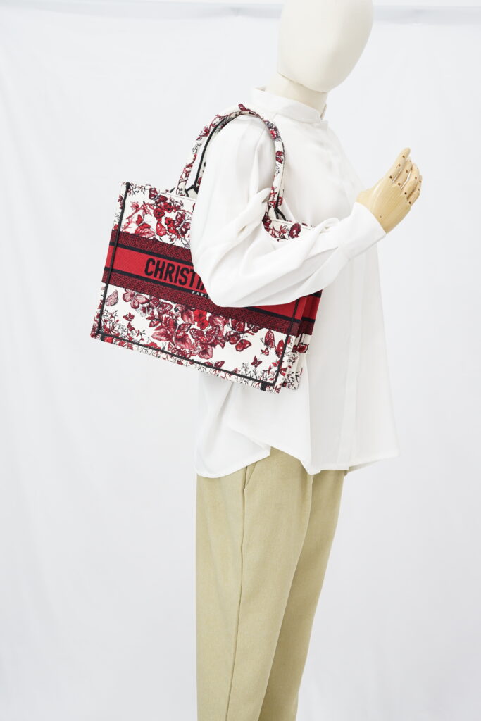 Dior Medium Book Tote Embroidered Butterfly White Red