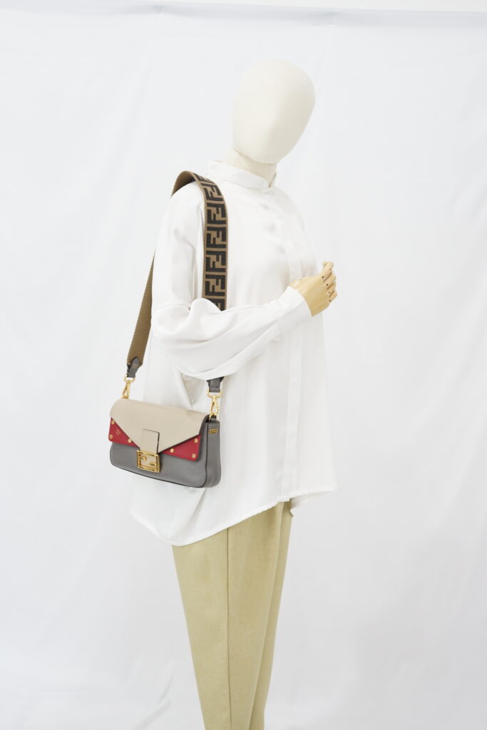 Fendi Grace 1974 Bagguette Vittelo Grey Red GHW