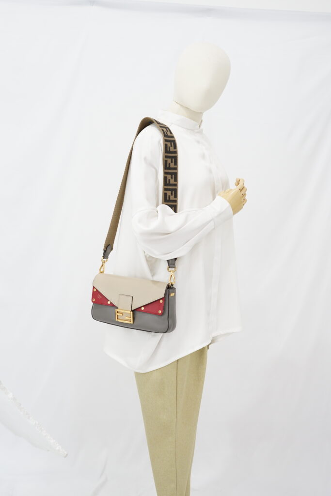 Fendi Grace 1974 Bagguette Vittelo Grey Red GHW