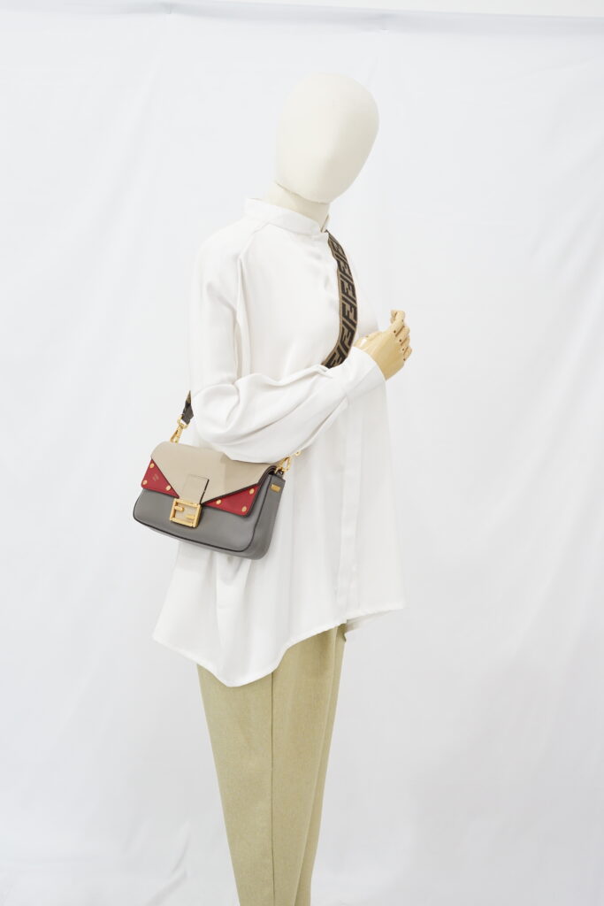 Fendi Grace 1974 Bagguette Vittelo Grey Red GHW