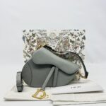 Dior Saddle Medium Grained Stone Grey GHW