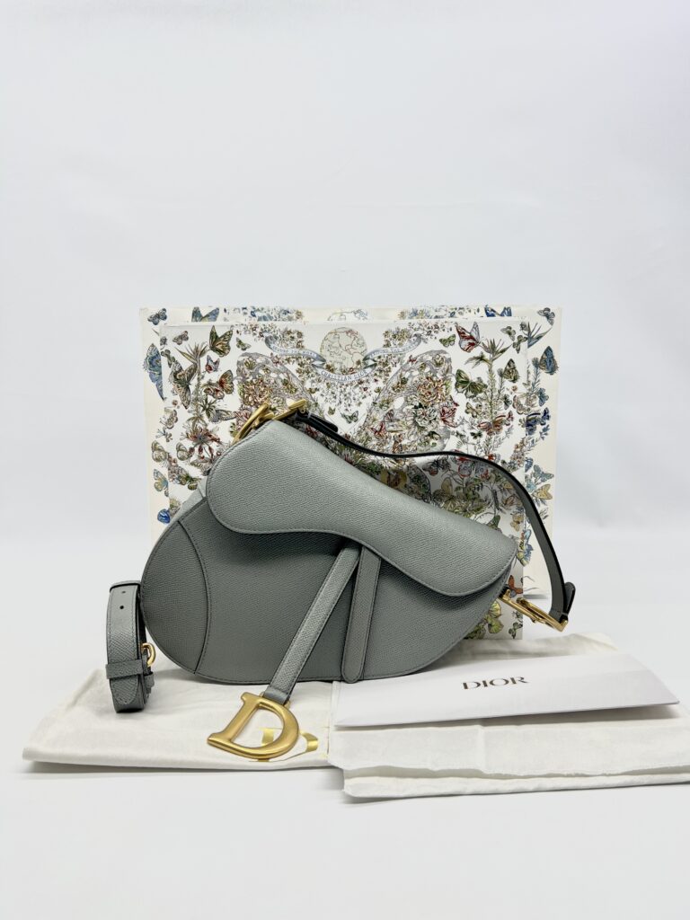 Dior Saddle Medium Grained Stone Grey GHW