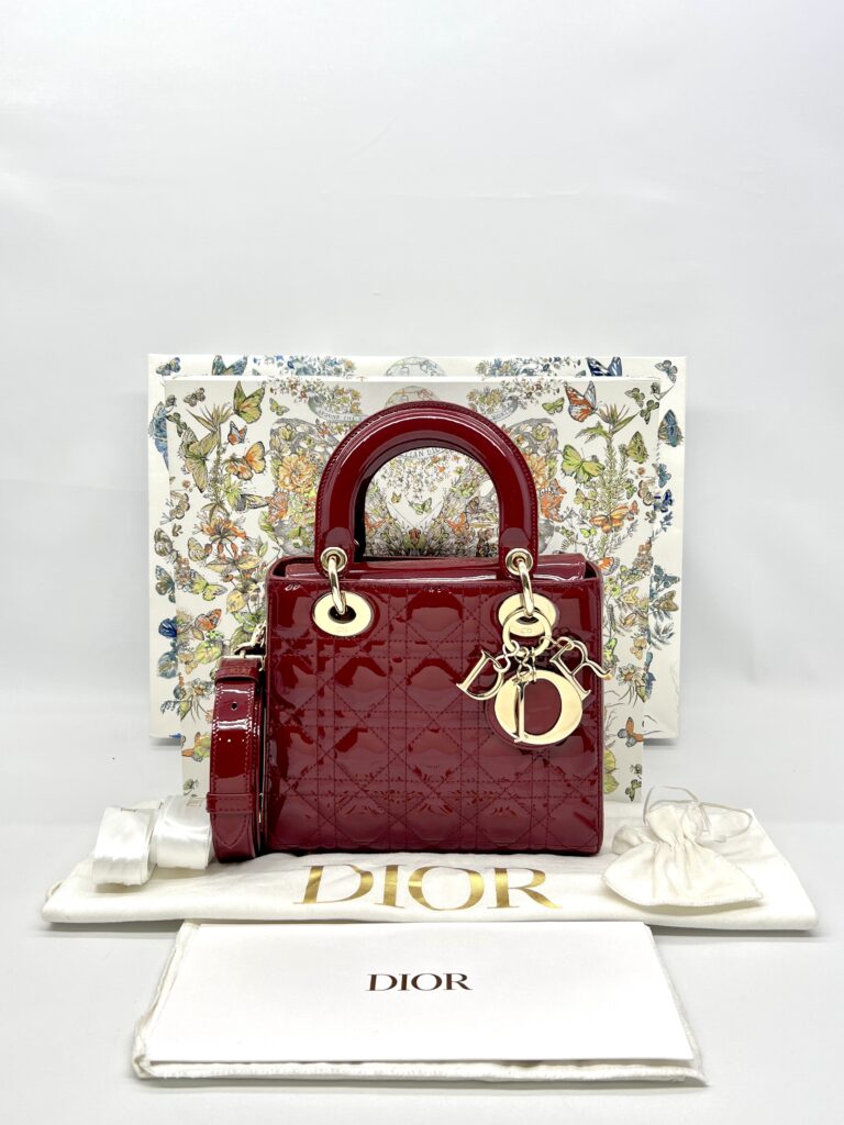 Dior Lady Dior Small Vernis Rouge Cerise GHW