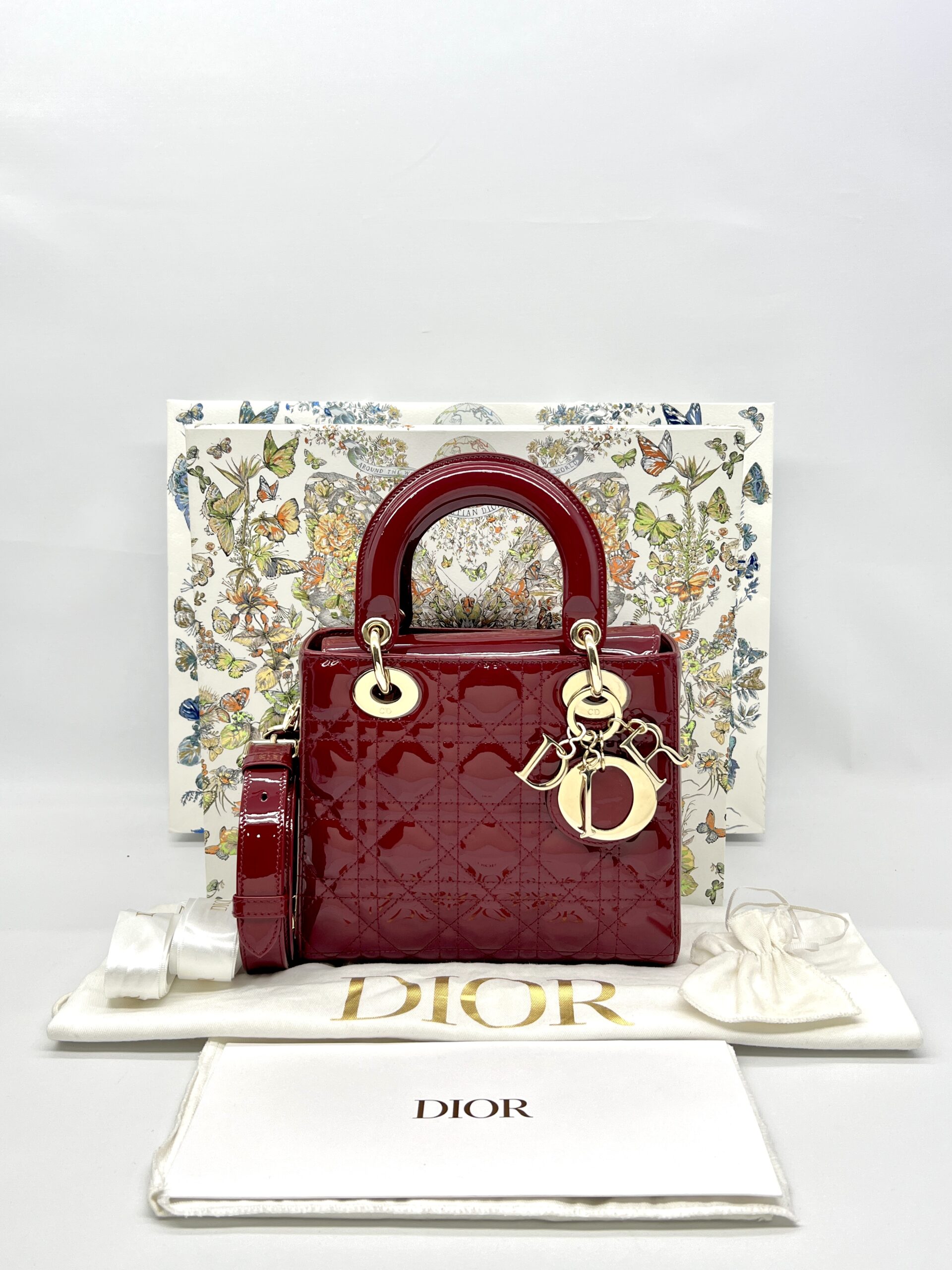 Dior Lady Dior Small Vernis Rouge Cerise GHW