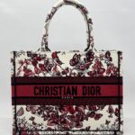 Dior Medium Book Tote Embroidered Butterfly White Red