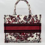 Dior Medium Book Tote Embroidered Butterfly White Red