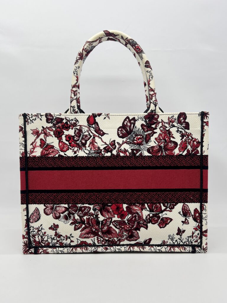 Dior Medium Book Tote Embroidered Butterfly White Red