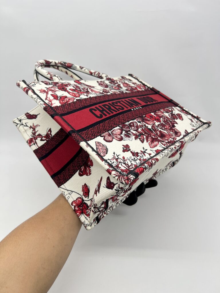 Dior Medium Book Tote Embroidered Butterfly White Red