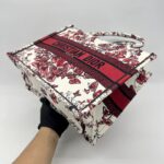 Dior Medium Book Tote Embroidered Butterfly White Red