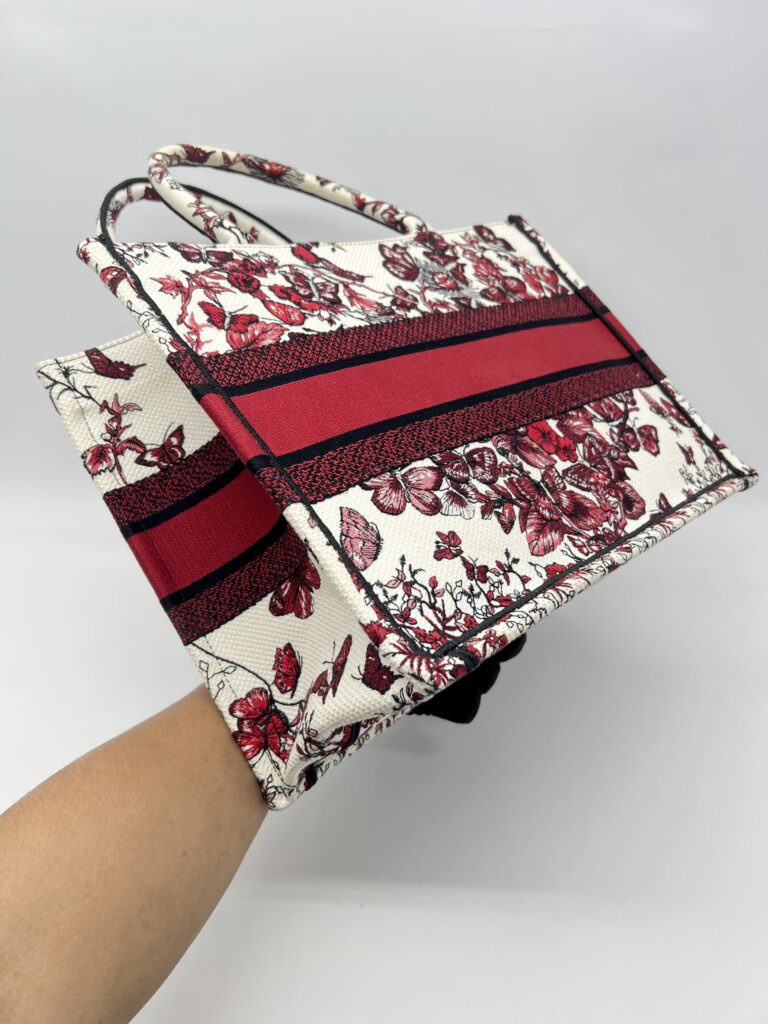 Dior Medium Book Tote Embroidered Butterfly White Red