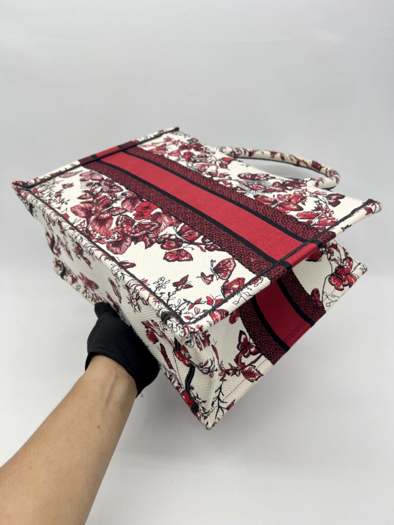 Dior Medium Book Tote Embroidered Butterfly White Red