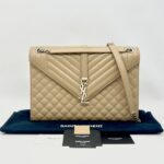 Saint Laurent Envelope Large Bag Grained Beige SHW