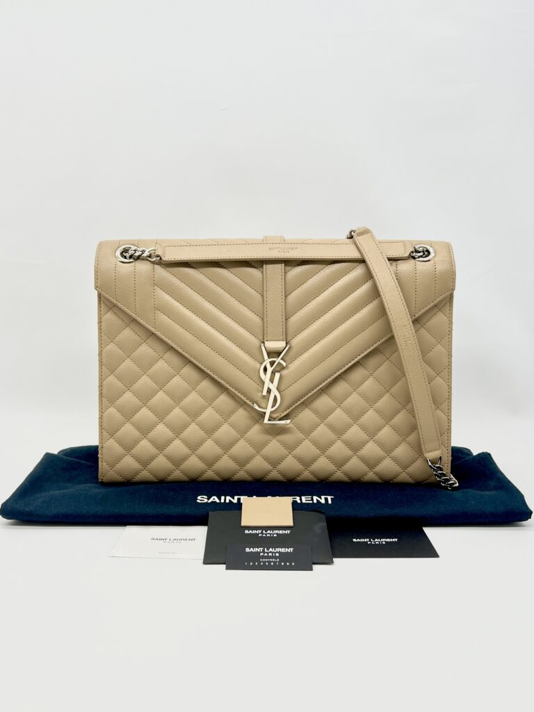 Saint Laurent Envelope Large Bag Grained Beige SHW