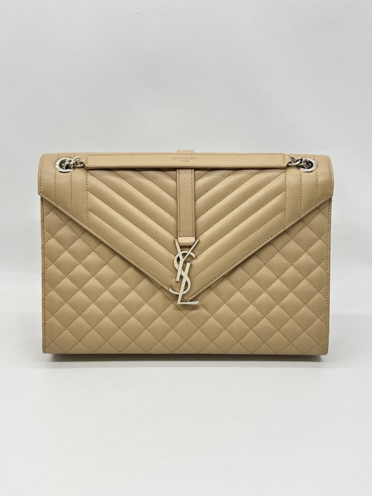 Saint Laurent Envelope Large Bag Grained Beige SHW