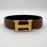 Hermes Reversible Belt 32MM Noir Gold GHW