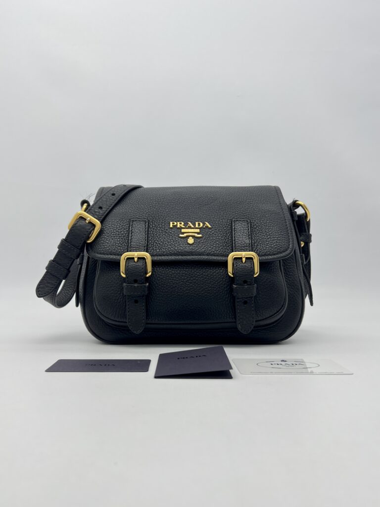 Prada Double Buckle Sling Bag Leather Black GHW