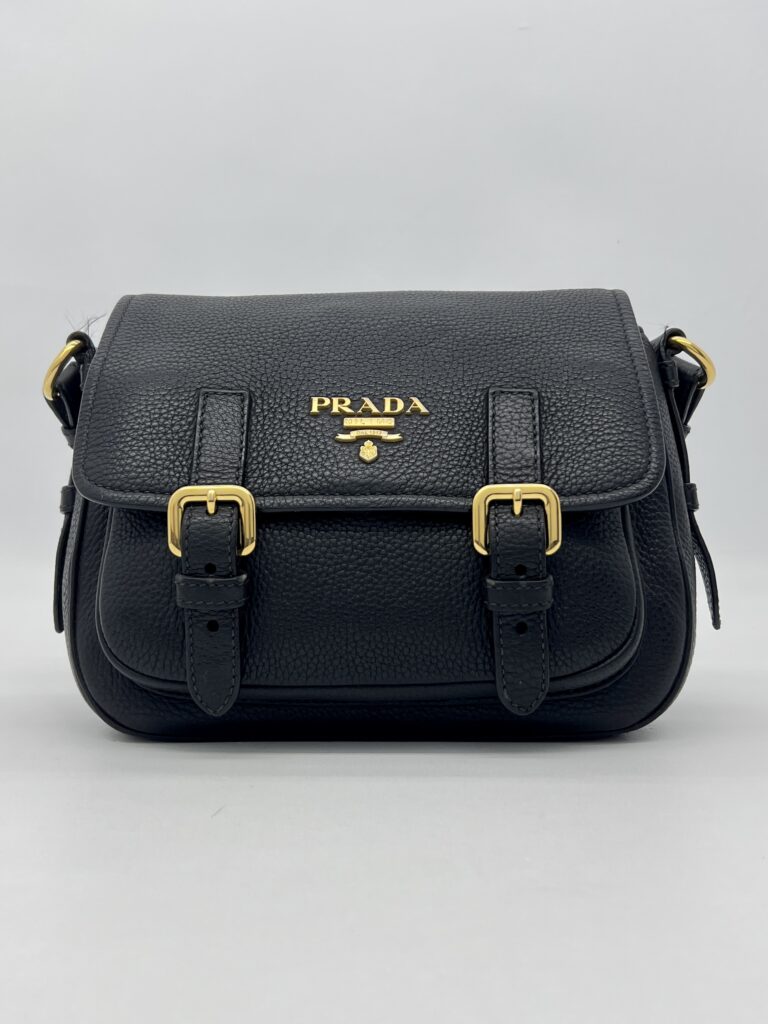 Prada Double Buckle Sling Bag Leather Black GHW