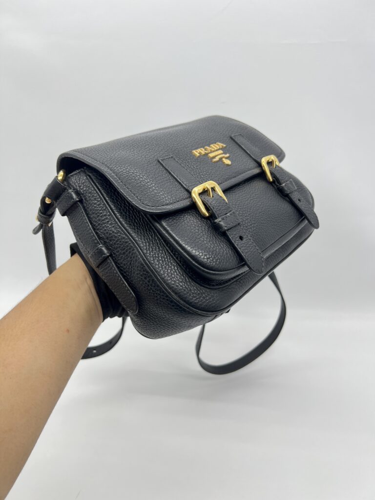 Prada Double Buckle Sling Bag Leather Black GHW