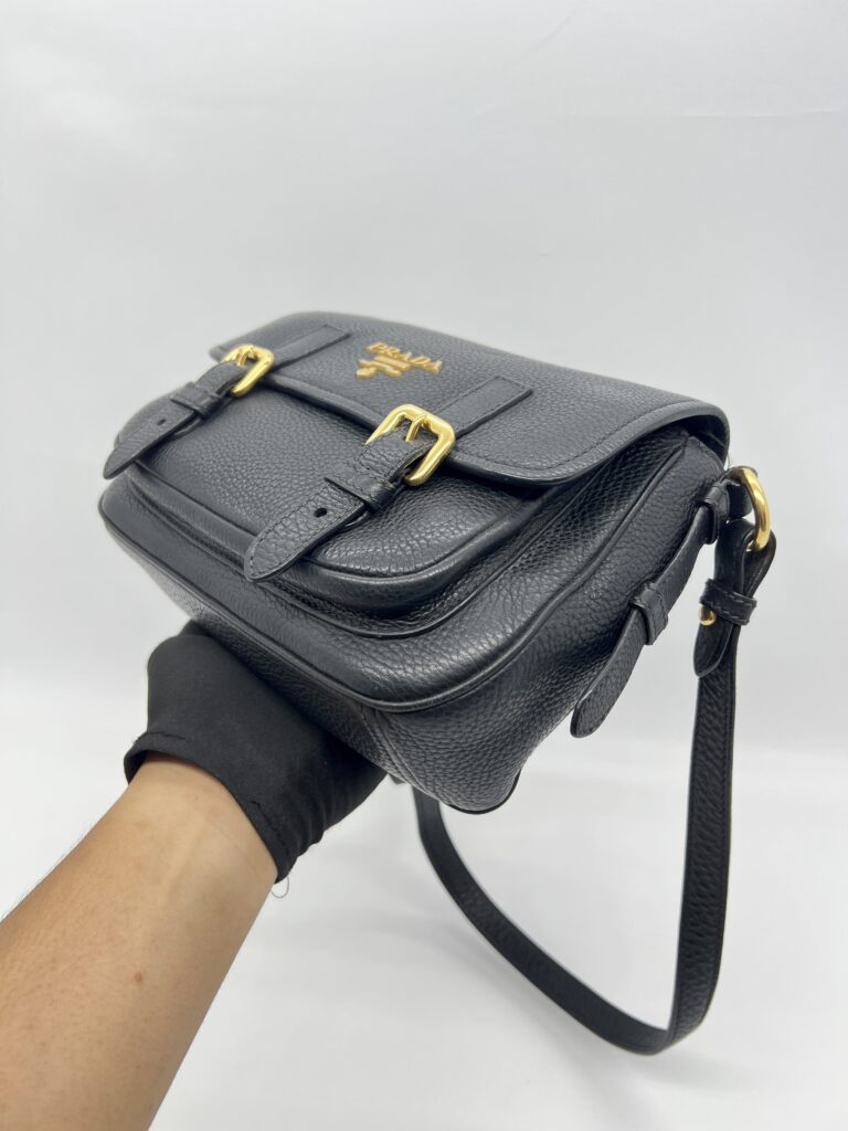 Prada Double Buckle Sling Bag Leather Black GHW