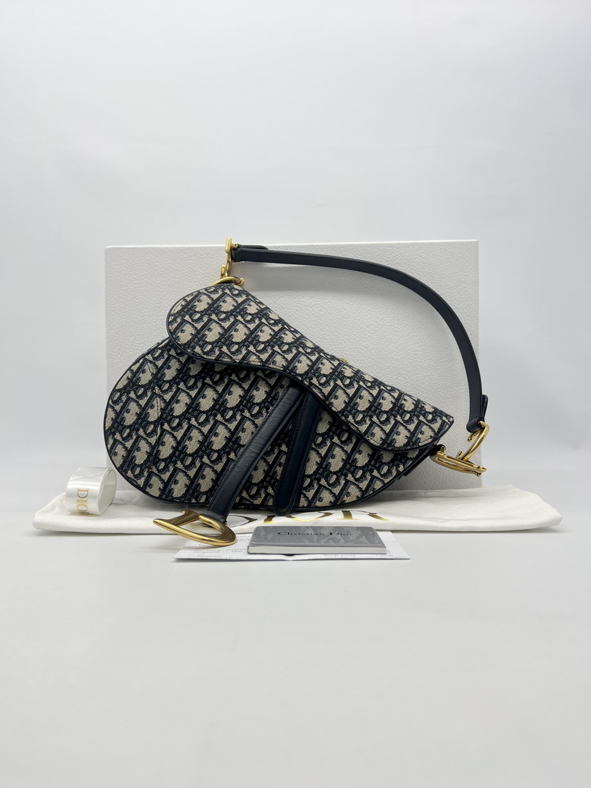Dior Saddle Medium Canvas Blue Oblique GHW