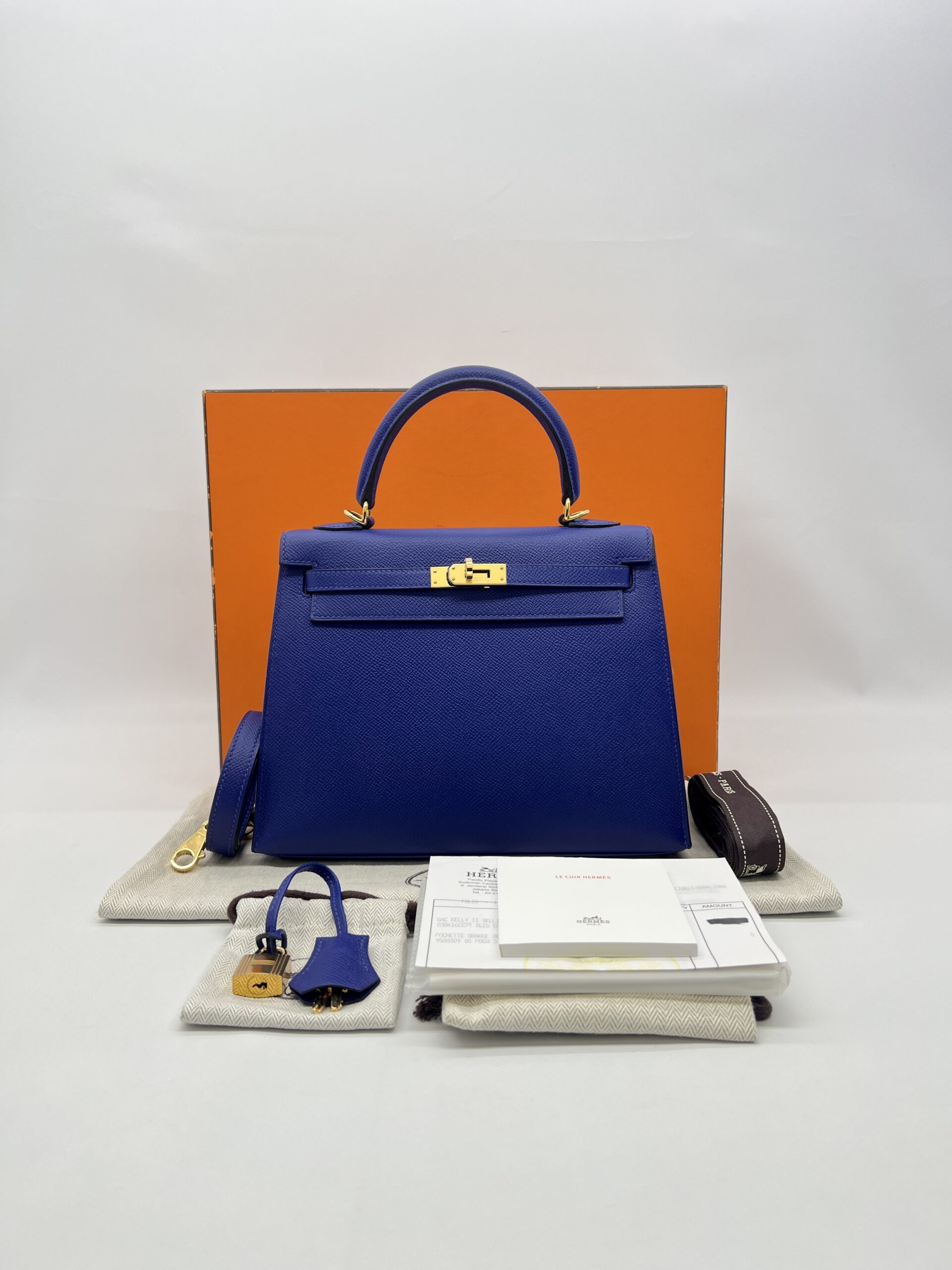 Hermes Kelly 25 Epsom Bleu Electrique GHW