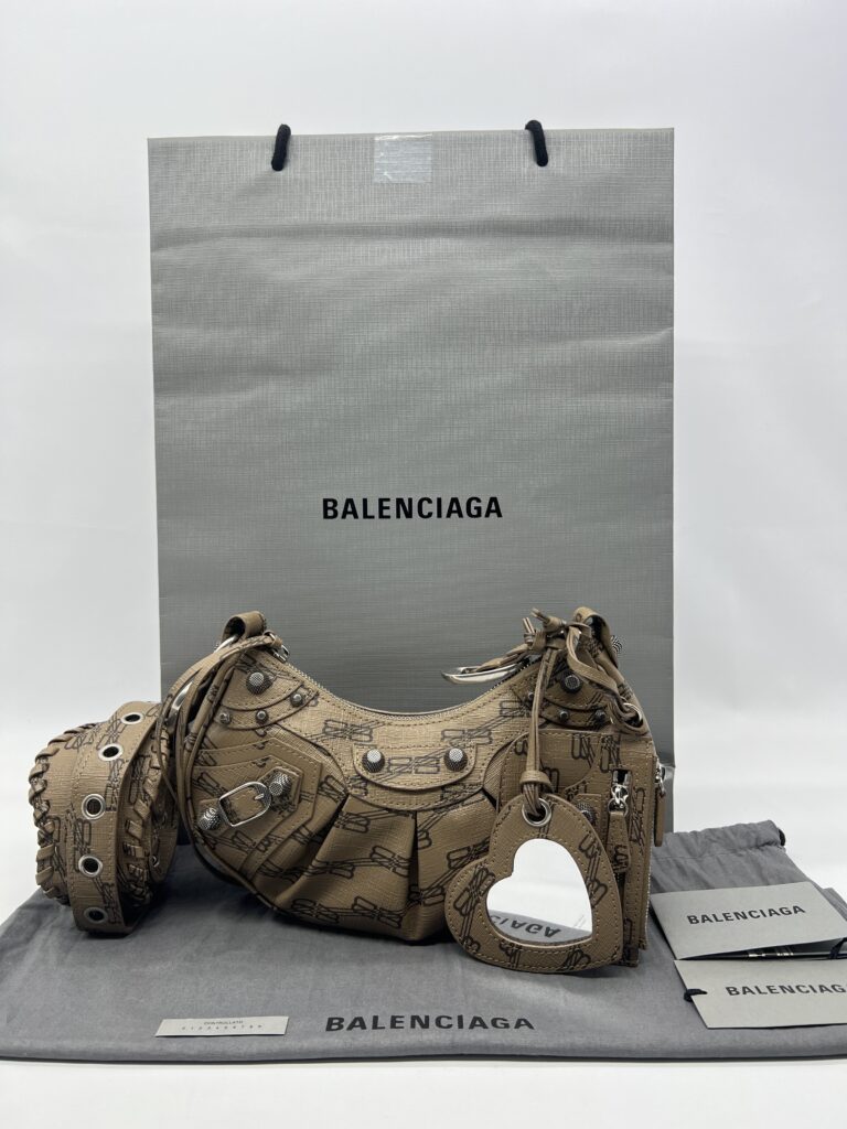 Balenciaga Cagole Xs Brown All Over Logo SHW