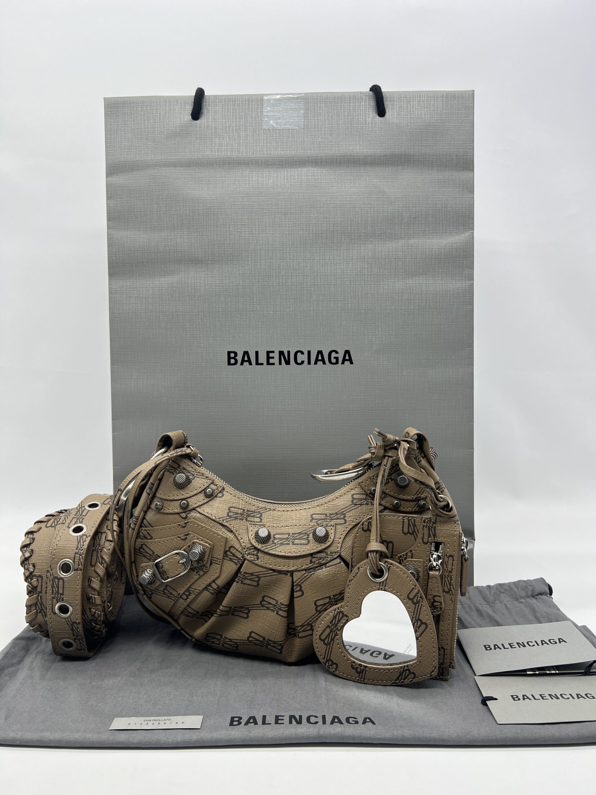 Balenciaga Cagole Xs Brown All Over Logo SHW