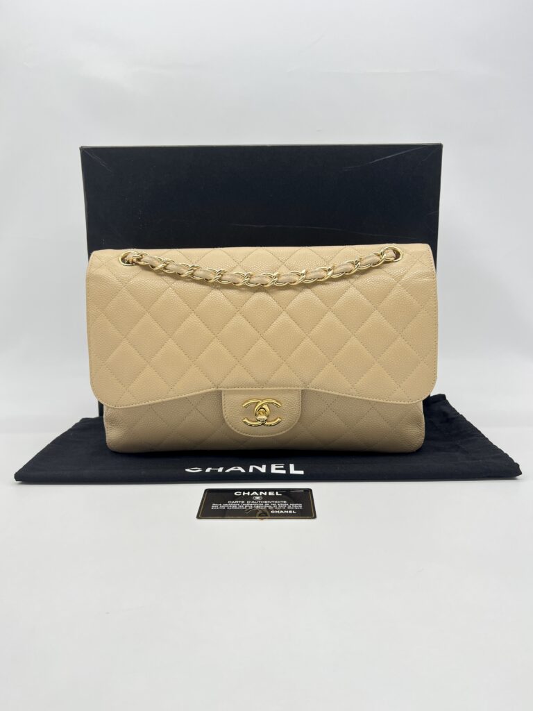 Chanel Jumbo Classic D Flap Caviar Beige GHW