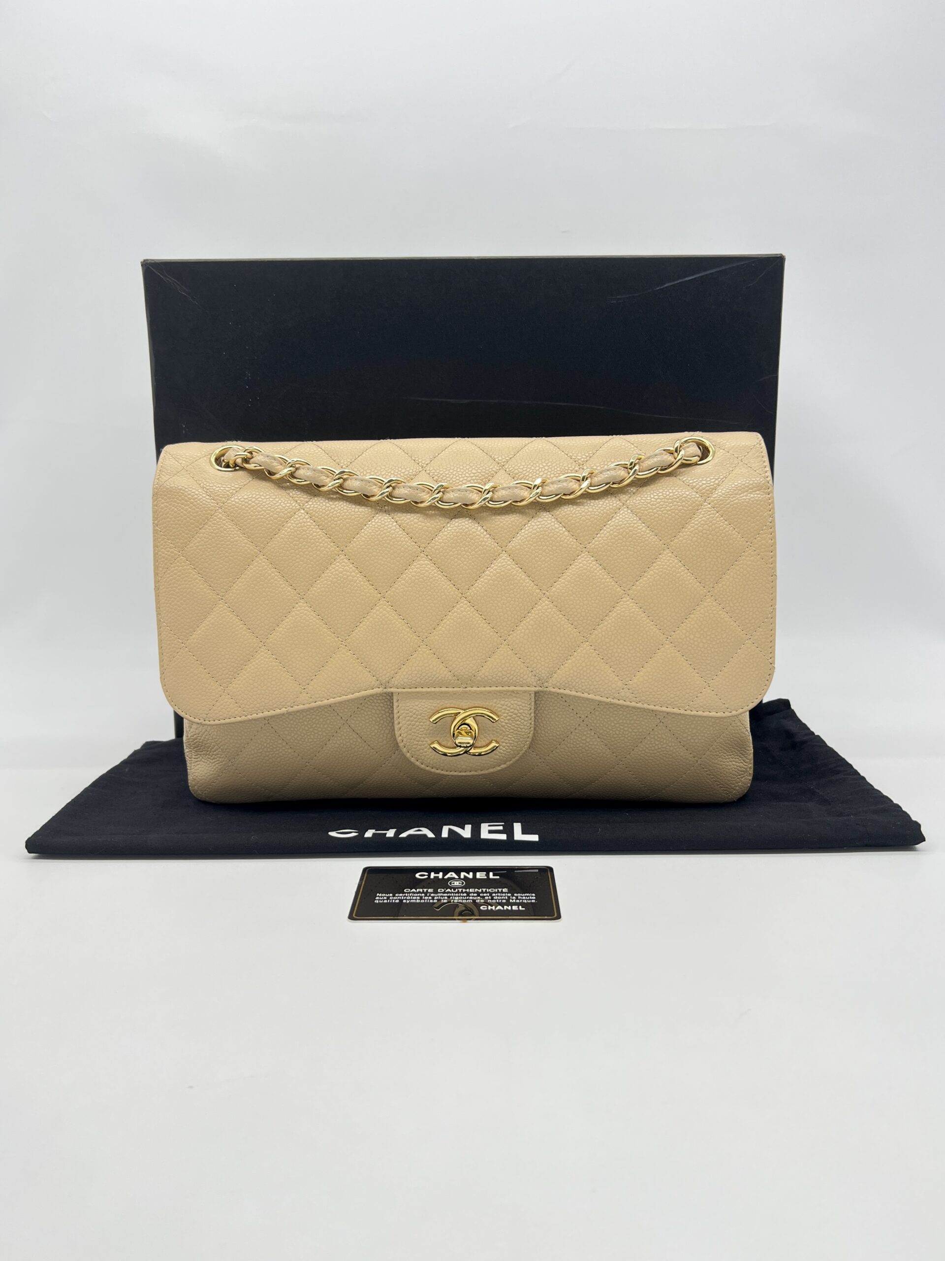 Chanel Jumbo Classic D Flap Caviar Beige GHW