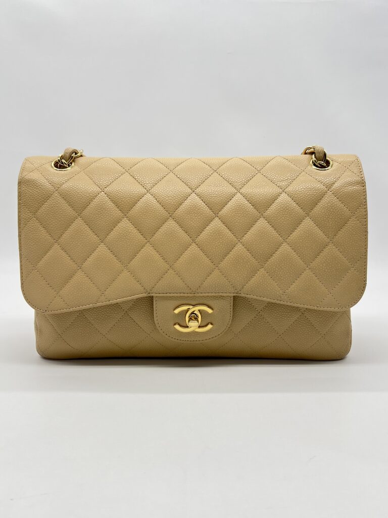 Chanel Jumbo Classic D Flap Caviar Beige GHW