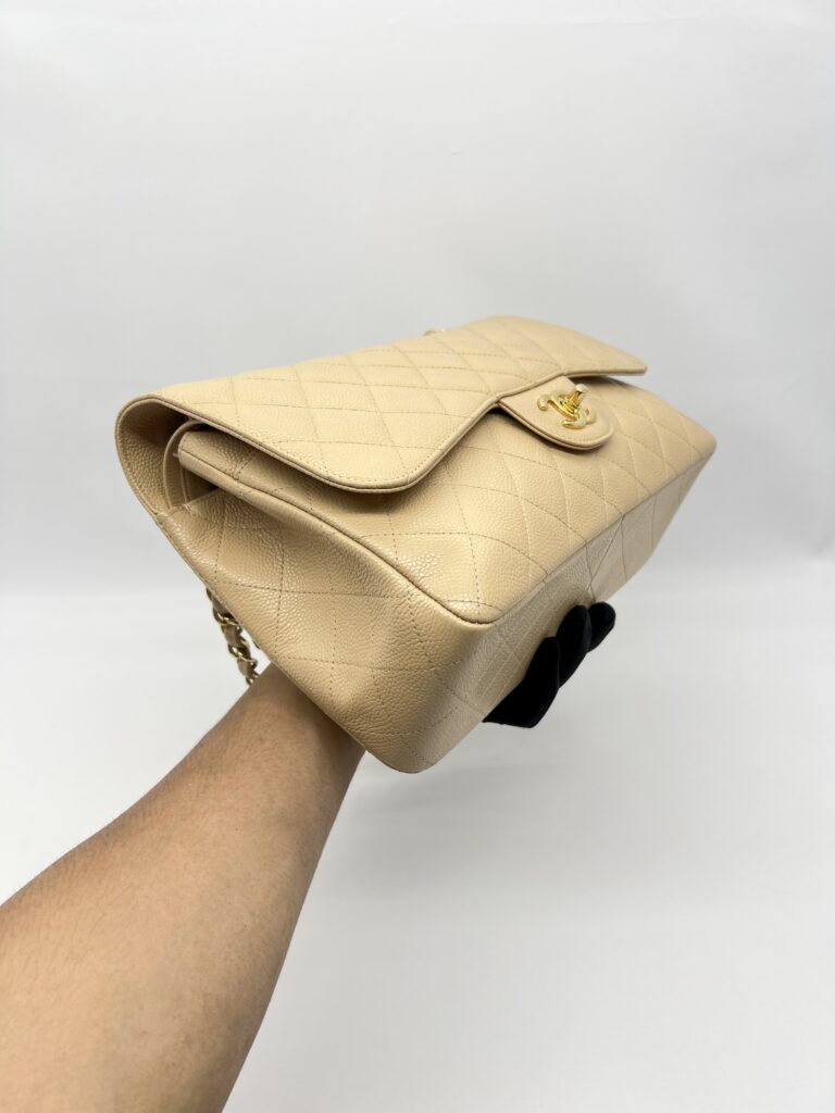 Chanel Jumbo Classic D Flap Caviar Beige GHW