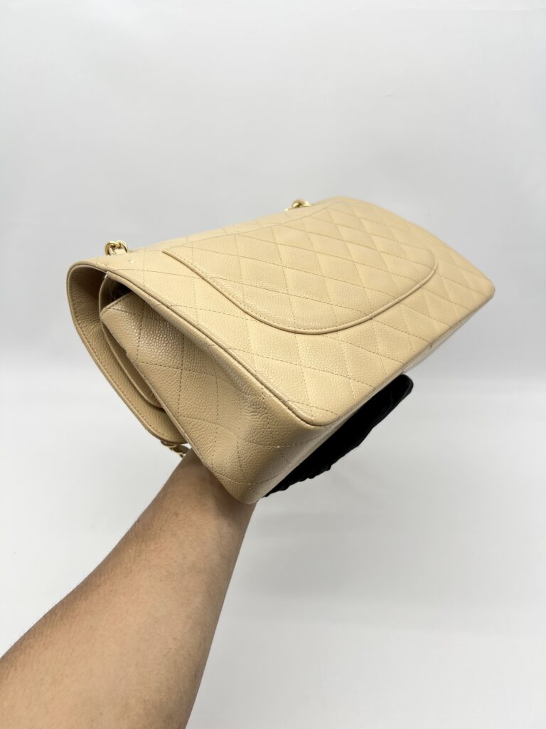 Chanel Jumbo Classic D Flap Caviar Beige GHW