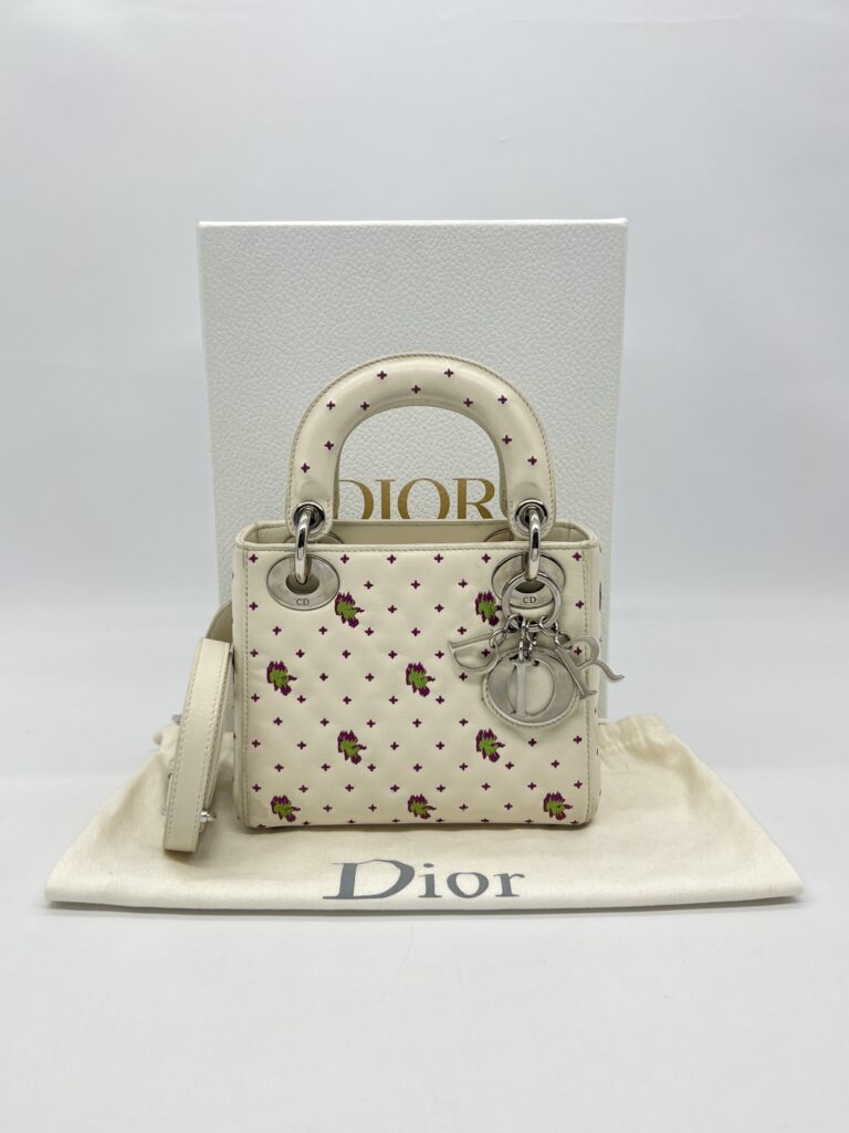 Dior Lady D Mini White Embroidered SHW