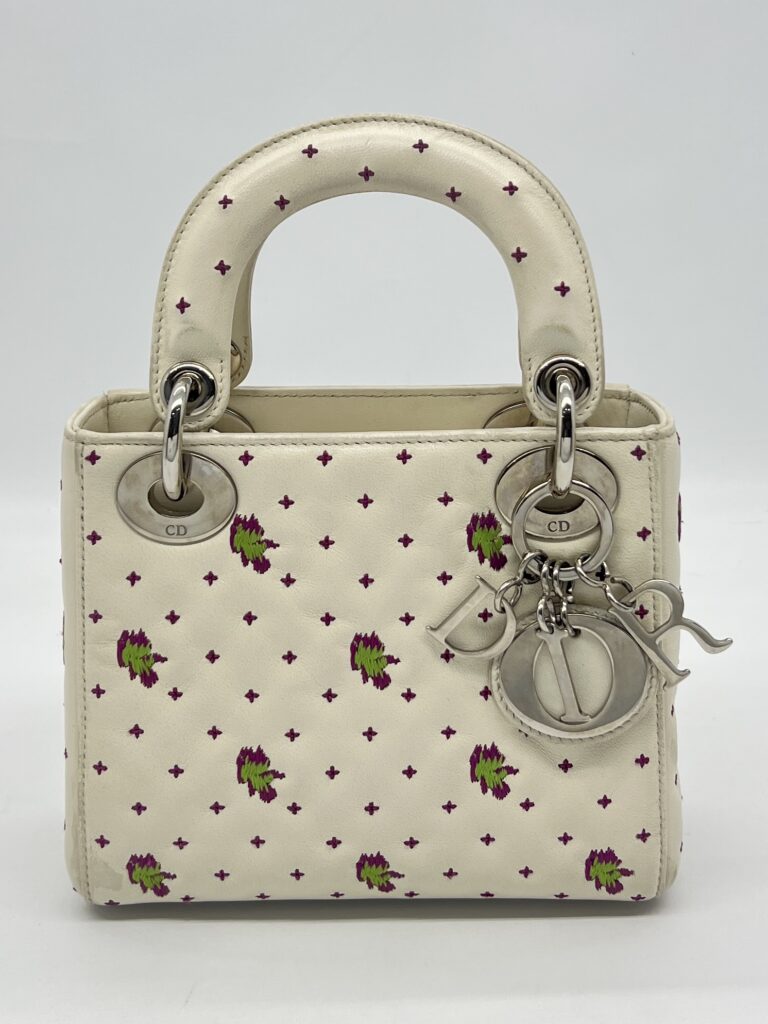 Dior Lady D Mini White Embroidered SHW