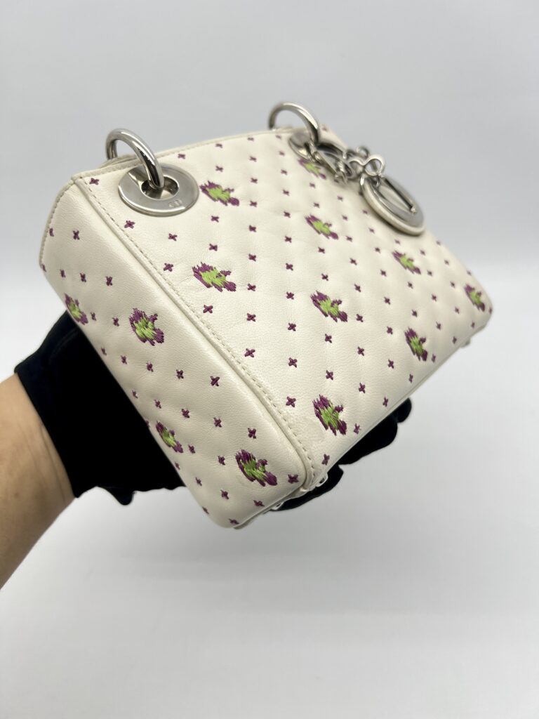 Dior Lady D Mini White Embroidered SHW