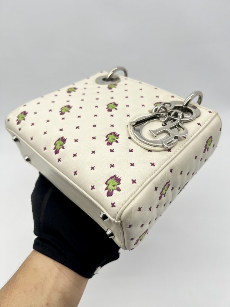 Dior Lady D Mini White Embroidered SHW