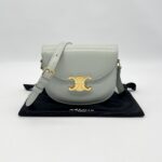 Celine Triomp Besace Clea Bag Shiny Calfskin Light  Grey GHW