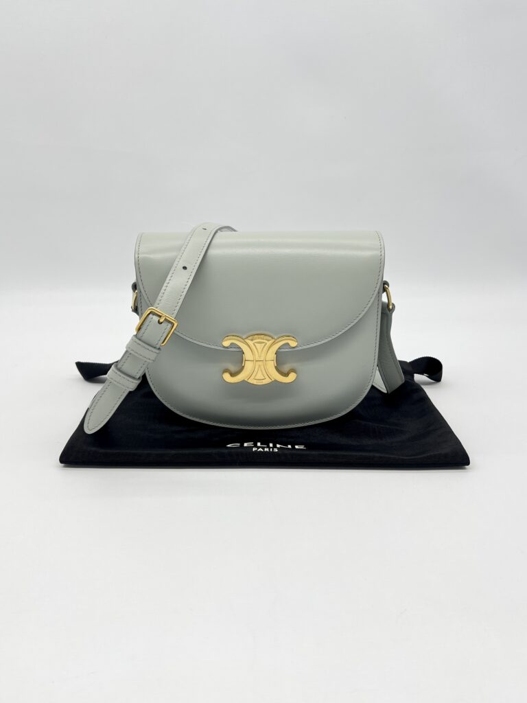 Celine Triomp Besace Clea Bag Shiny Calfskin Light  Grey GHW