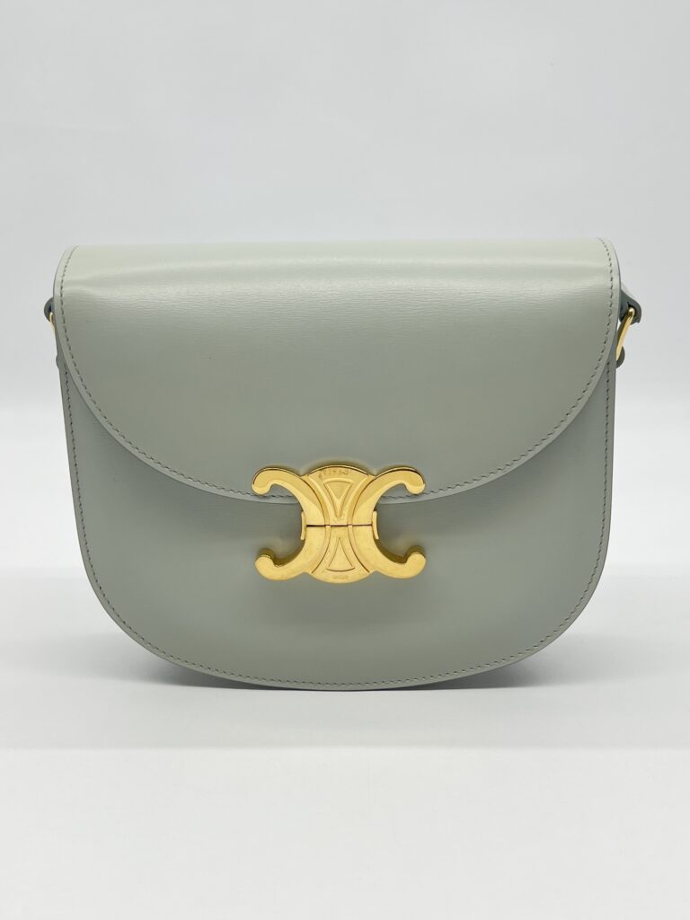 Celine Triomp Besace Clea Bag Shiny Calfskin Light  Grey GHW
