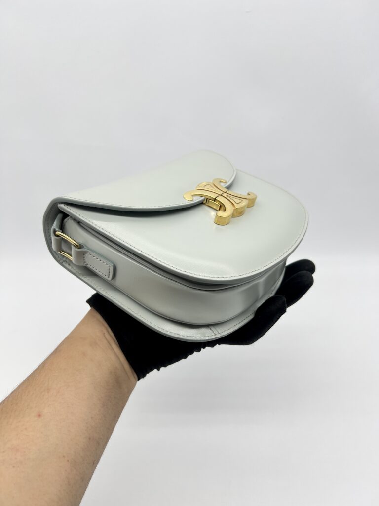 Celine Triomp Besace Clea Bag Shiny Calfskin Light  Grey GHW