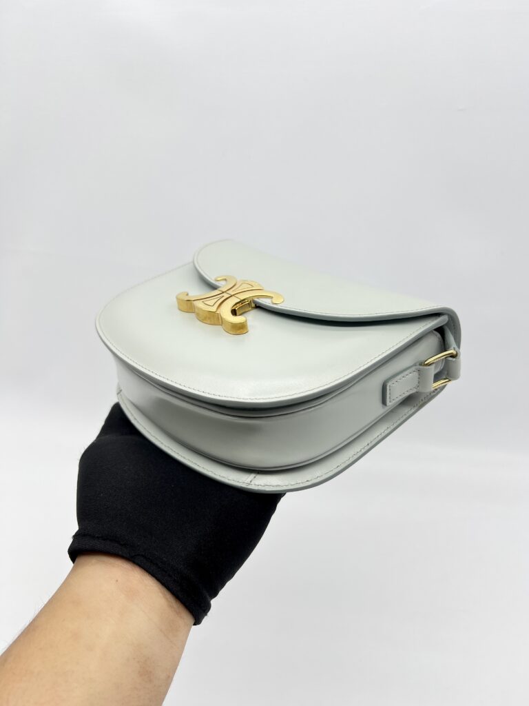 Celine Triomp Besace Clea Bag Shiny Calfskin Light  Grey GHW