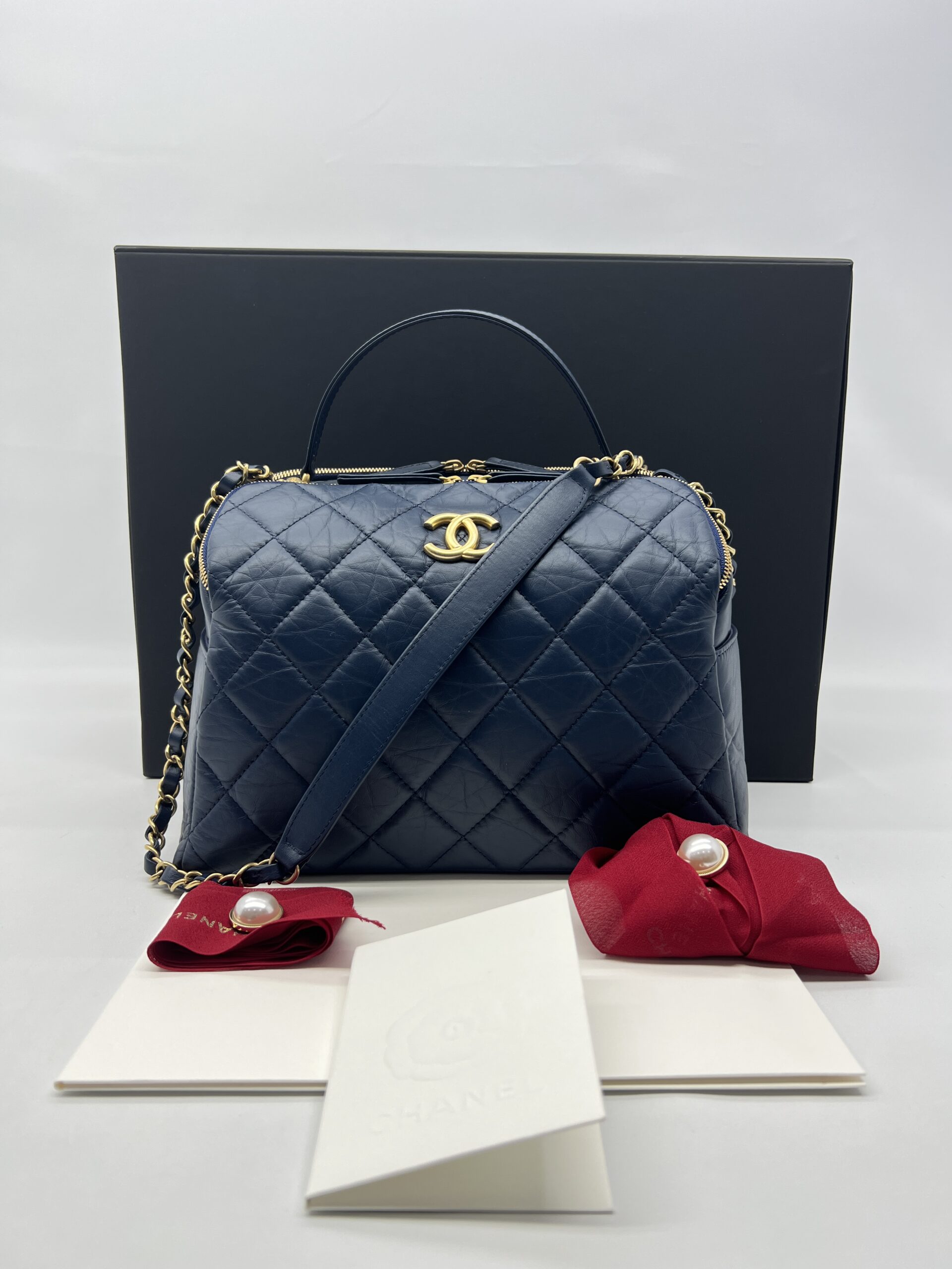 Chanel Bowling Bag Blue Navy GHW
