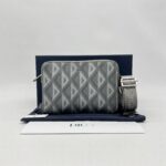 Dior Zipped Compact Pouch Diamond Canvas Grey