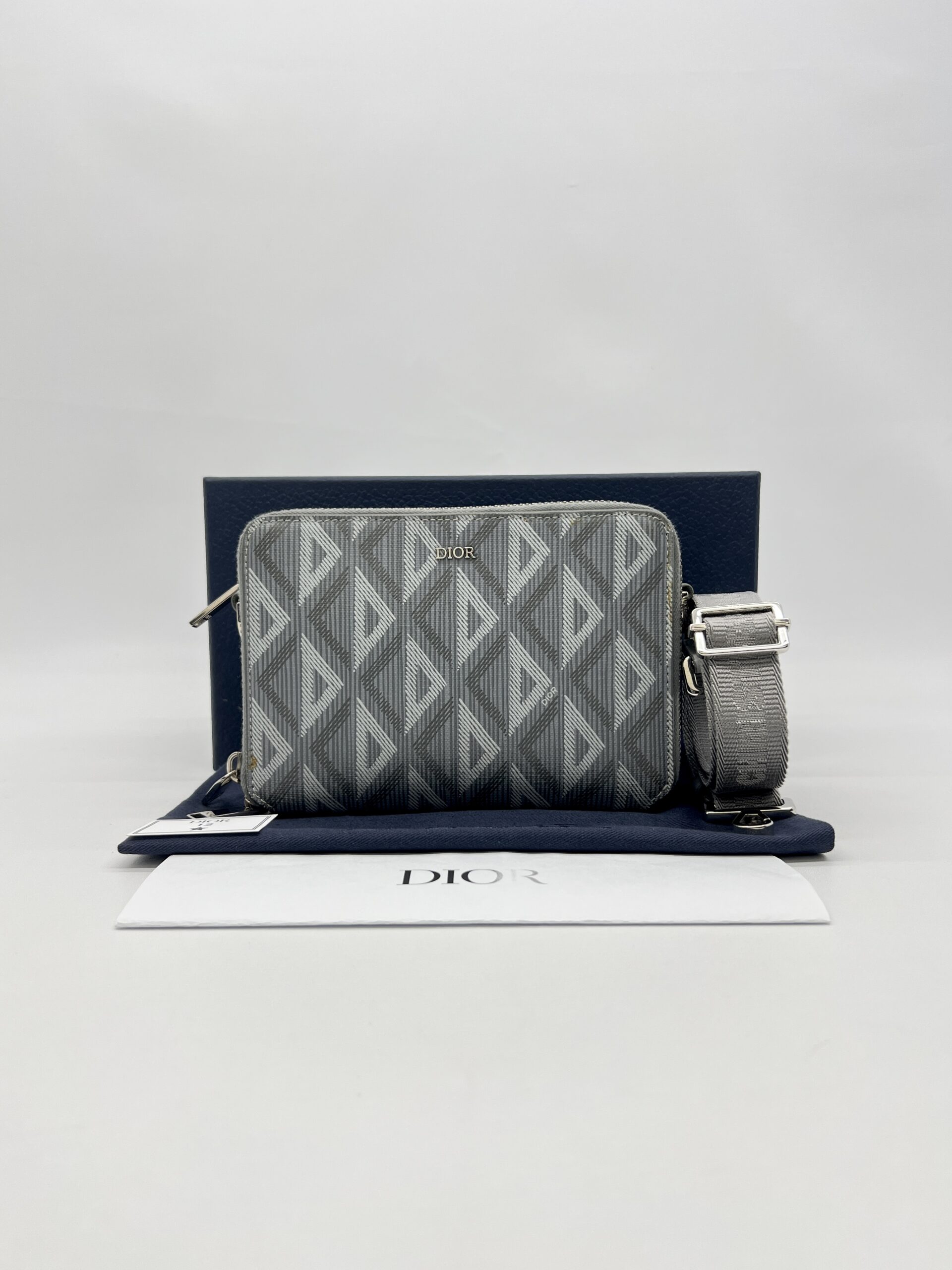 Dior Zipped Compact Pouch Diamond Canvas Grey