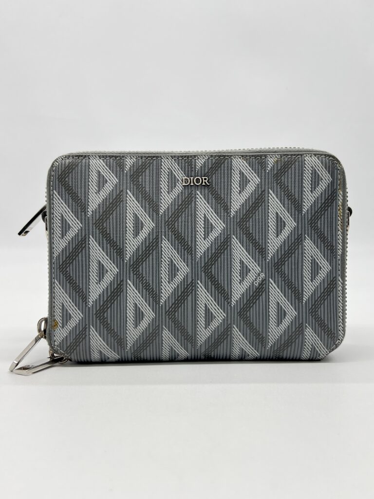Dior Zipped Compact Pouch Diamond Canvas Grey